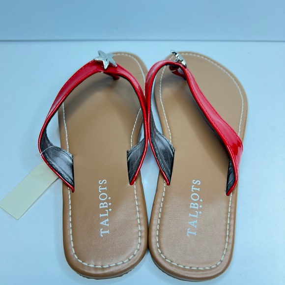 Talbots Womens Mari Red Patent Starfish Beach Theme Flip Flops Thongs Sz 9 NWT - Picture 3 of 8